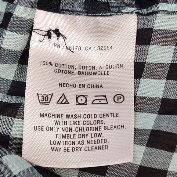 Meadow Rue Anthropologie Blouse 14 Black Gingham Check Button Front 3/4 Sleeve - Picture 4 of 4